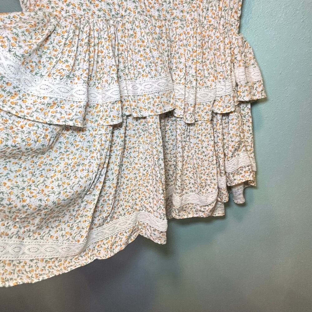 Women's Sokoe Collective White Yellow Floral Ruffle Cottagecore Prairie Dress M - Picture 2 of 11